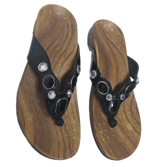 Vionic Sandals Women 8 Black Rest Eve Jeweled Arch Support Thong Flip Flop EU39 - Picture 5 of 13